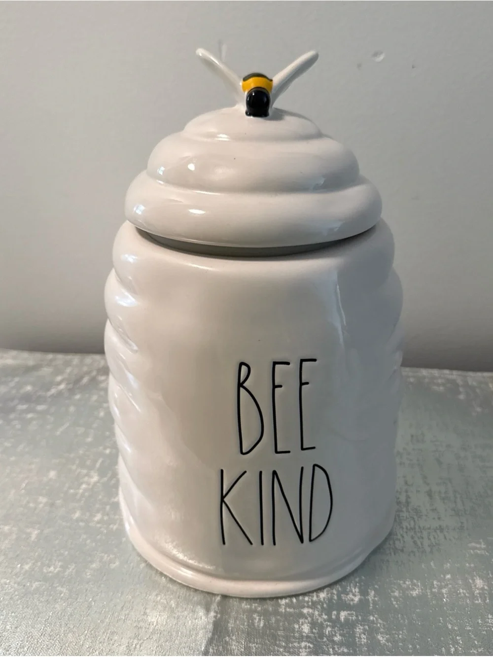 White 'Bee Kind' Ceramic Honey Jar with Bee Accent 10”